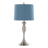 Ashland 27" Contemporary Metal Table Lamp in Brushed Nickel with Moroccan Blue Textured Slub Linen B202P224083