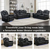 Home Theater Seating Manual Recliner Loveseat with Hide-Away Storage, Cup Holders and LED Light WF310726AAB