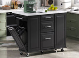 K&K 50.7" Island with Storage Tilt Trash Can Cabinet and Pull Out Cabinet Organizer, Rolling N707P299008B