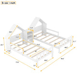 Double Twin Size Platform Bed with House-shaped Headboard and a Built-in Nightstand, White WF306928AAK