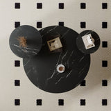 Modern coffee table with two display shelves, Black Faux marble surfaces, Tripod-inspired N735P177472B