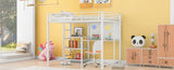 ZNTS Full Size Loft Bed with Desk and Whiteboard, Metal Loft Bed with 3 Shelves and Ladder, White 62617184