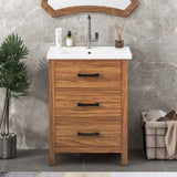 24'' Bathroom Vanity with Ceramic Basin Sink, Modern Bathroom Storage Cabinet with 3 Drawers, N710P243315P