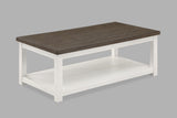 1pc Farmhouse Style Brown Coffee Table with White Base Rectangular Table Top Comes with Casters B011P245448
