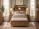 Queen size bed frame headboard with LED lights and charging station cushion platform bed frame, W636P566598