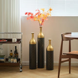 Black and Gold Metal Vase Set of 3 Floor Vases Ideal for Mother's Day Gift Wedding Decoration W2796P278078