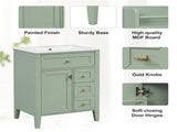 "24'' Green Bathroom Vanity with Sink, MDF & Rubberwood Construction, 3 Drawers & Cabinet with N725P448529F