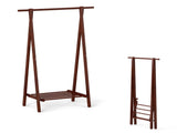 Solid Rubber Wood Folding Coat Rack, A-Frame Standing Clothes Rack with Bottom Storage Shelf 47060129