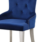 Blue Velvet Chair 1pc Button Tufted Nailhead Trim Platinum Finish Wooden Legs Luxury Dining Room B2741P330118