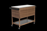 Outdoor Wicker Bar Cart, Patio Wine Serving Cart w/Wheels, Rolling Rattan Beverage Bar Counter Table W640P256899