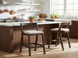 Jasper Indoor Rubberwood Barstool, Dark Brown Finished and Beige Upholstery, Set of 2 N775P336213D