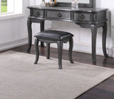 Contemporary Grey Finish Vanity Set w Stool Retro Style Drawers cabriole-tapered legs Mirror w B011113310