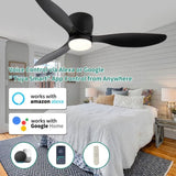 52" Smart Flush Mount black Ceiling Fans with Lights Remote,Quiet DC Motor,Outdoor Indoor Low W2352P316049