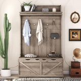 ZNTS Hall Tree with Storage Bench, Entryway Bench with Drawer and 5 Hooks, Coat Rack with Display Shelf 14340946