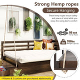 TOPMAX Acacia Wood Porch Swing Bed for Outdoor with Hemp Ropes - Full Size Patio Hanging Bed, 350lbs N717P265860D