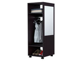 Black 3-Shelf Wardrobe with Mirror and Open Storage B062P227647