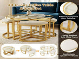 Modern Round Coffee Table Set with 4 Nesting Stools, Tempered Glass Top & Gold Metal Frame, Space N735P525144K