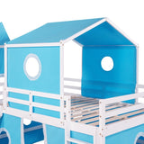 ZNTS Full Size Loft Bed with Slide Blue Tent and Tower - Blue WF298771AAC