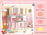 White Kids Vanity Set with Tri-Folding Acrylic Mirror & Drawer, 2-in-1 Convertible Design 97337037