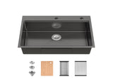 Stainless Steel Kitchen Sink, 30x22 Single Bowl, Overmount Handmade Sink in Black, with Cutting T3177P296189