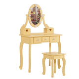 Kids Vanity Set with Mirror and Lights and Stool, 5 Storage Drawers, Pretend Play Princess Makeup 09083771