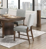Walnut Finish Wood Side Chairs Set of 2, Gray Textured Fabric Upholstered Seat and Back Modern B011P196956