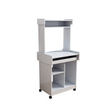 Microwave Cart Coffee Station Computer Cart on locking castors hutch gliding shelf White color B107P283309