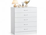 5-Drawer Particleboard Chest with Melamine Finish Drawer Dresser 26*13*39in White 08147330