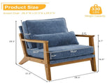 Mid-Century Oak Accent Chair - Deep Navy Blue Chenille Upholstered Single Lounge Chair, Sturdy Wood 69546769