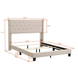 ZNTS Upholstered Platform Bed with Classic Headboard, Box Spring Needed, Beige Linen Fabric, Queen Size WF280786AAA