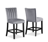 2pc Casual Upholstered Counter Height Velvet Upholstery Chair Channel Tufted Back Wooden Dining Room B011P261180