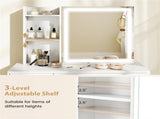 White Vanity Desk and Stool Set with Sliding Mirror & 3-Mode LED Light Strip, Anti-Toppling Dressing 57857902
