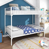 Twin-Over-Twin Bunk Bed with Metal Frame and Ladder, Space-Saving Design,White W84034153