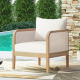 Outdoor Acacia Wood Patio Club Chair, Textilene Patio Furniture,Waterproof Thick Cushion Deep WF532233BGE
