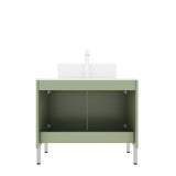 30" TURIO Freestanding Carrara White Artificial Stone Countertop and Green Cabinet with Two Doors, W2615P293843