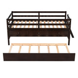 ZNTS Low Loft Bed Twin Size with Full Safety Fence, Climbing ladder, Storage Drawers and Trundle Espresso WF312991AAP