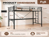 Full Size Metal Loft with Desk, LED Light Strip & Power Outlet, Heavy Duty Round Tube High Loft 98132529