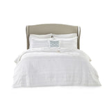 4 Piece Microfiber Reversible Ruffle Quilt Set with Throw Pillow White Full/Queen B03597434