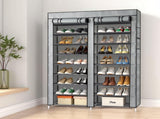 Double Row 10-Tier Non-Woven Fabric Shoe Cabinet with Iron Pipes and Plastic Components, Gray 25457979