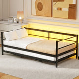 Twin Size Metal Daybed with LED and Adjustable Trundle, Pop Up Trundle, Black N750P244915B
