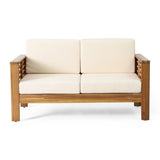 Teak Acacia Wood Loveseat and Coffee Table Set with Cream Cushions 70844.00