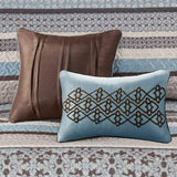 5 Piece Reversible Jacquard Bedspread Set Blue Queen B03597646