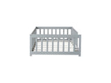 Twin Size Floor Bed with Fence without Door, Rubber Wood Floor Bed with Safety Guardrails,Grey W504P296793
