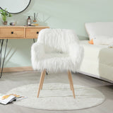 ZNTS WHITE Faux Fur Upholstered Make up chair Side Dining Chair with Metal Leg W2069P174778