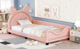 Twin Size Upholstered Daybed with Carton Ears Shaped Headboard, Pink WF296296AAH