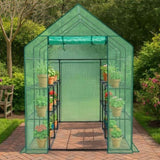 Large Walk-in Greenhouse with PE Cover & Side Windows, 12-Shelf Indoor Outdoor Portable Greenhouse 56817319
