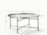 24 Inch Round Coffee Table for Living Room, Hammered Tray Top Center Table with Metal Frame for 94944205