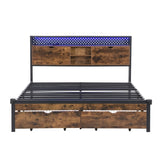 King Size Metal Platform Bed Frame with Wooden Headboard and with Footboard USB,Charging Station,2 W2297P236977