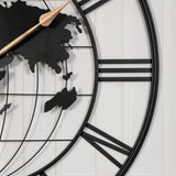36 Inch Large Black Metal Wall Clock, Modern Silent World Map Wall Clock with Gold Pointers, W1445P249307