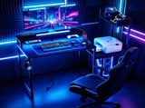 31.5" Gaming Desk with Bookshelf and Printer Stand Faux Carbon Fiber Veneer P2 Particleboard 73988009